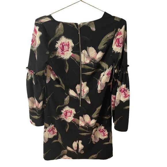 WHITEHOUSE BLACKMARKET Long-Sleeve Black Floral Bell-Sleeve Shift Dress Size 2 - Picture 6 of 9
